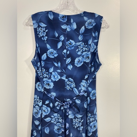 Vintage Expressions Sleeveless Button Front Tie Back Floral Blue Size 16W Maxi - Picture 12 of 16